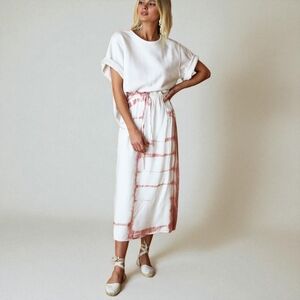 EMERSON FRY | INDIA COLLECTION Hand Tie Dye Terra Cota Faux Wrap Midi Skirt SZ S